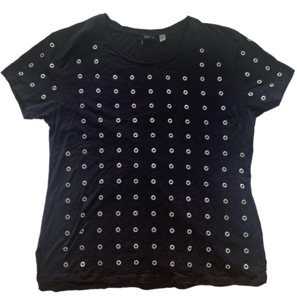 Dex Black T-Shirt With Silver Eyelet Details